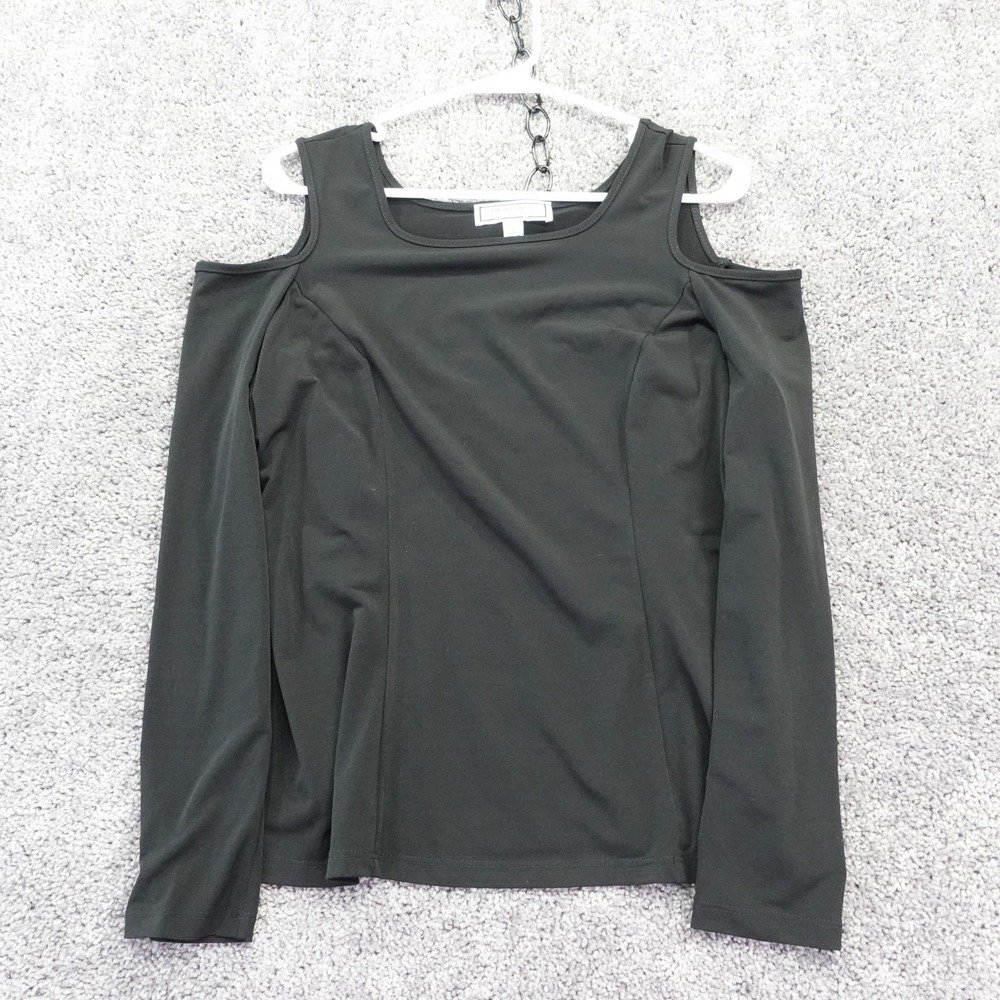 Simonton Says Cold Shoulder Top Womens Large Black Long Sleeve Scoop Neck Blouse